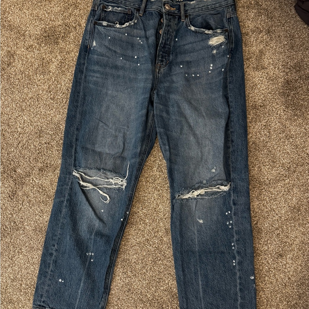 American Eagle Outfitters Women's Relaxed Distressed Jeans - Dark Blue